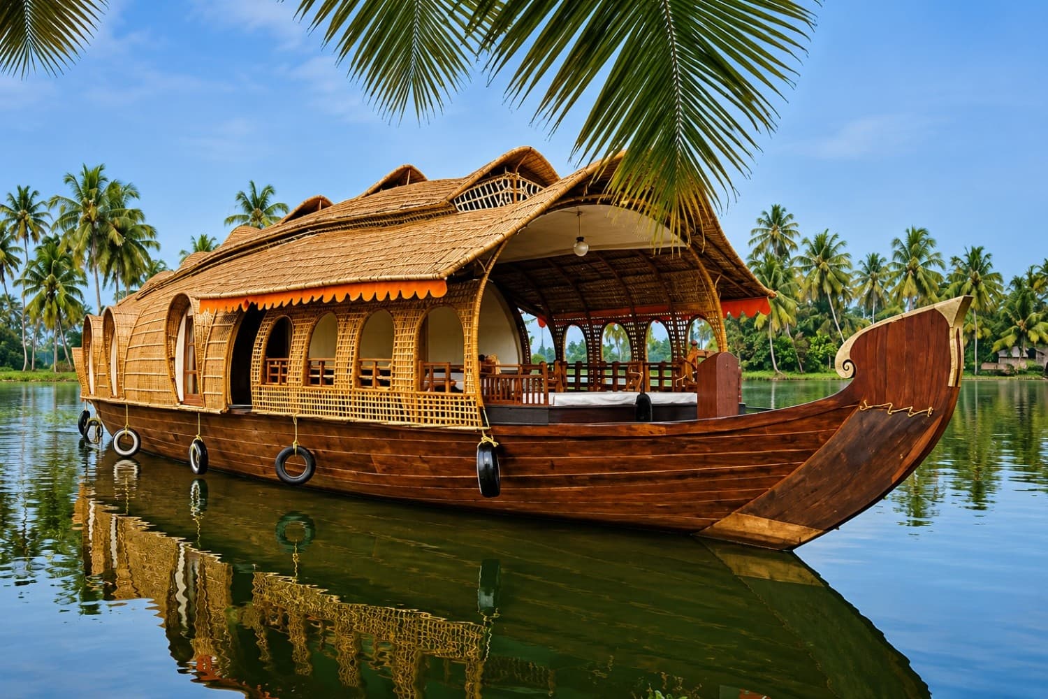 Traditional Kerala houseboat cruising backwaters